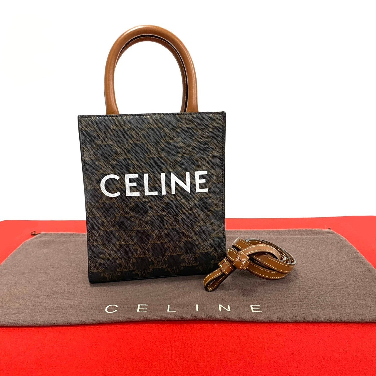 Celine Shoulder Bag Leather, Pvc Brown Bar Tikal Kaba Tote Mini Women Used Authentic