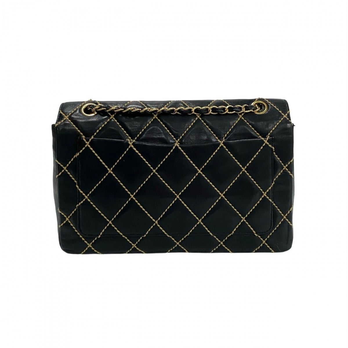 Chanel Shoulder Bag Leather Black Wild Stitch