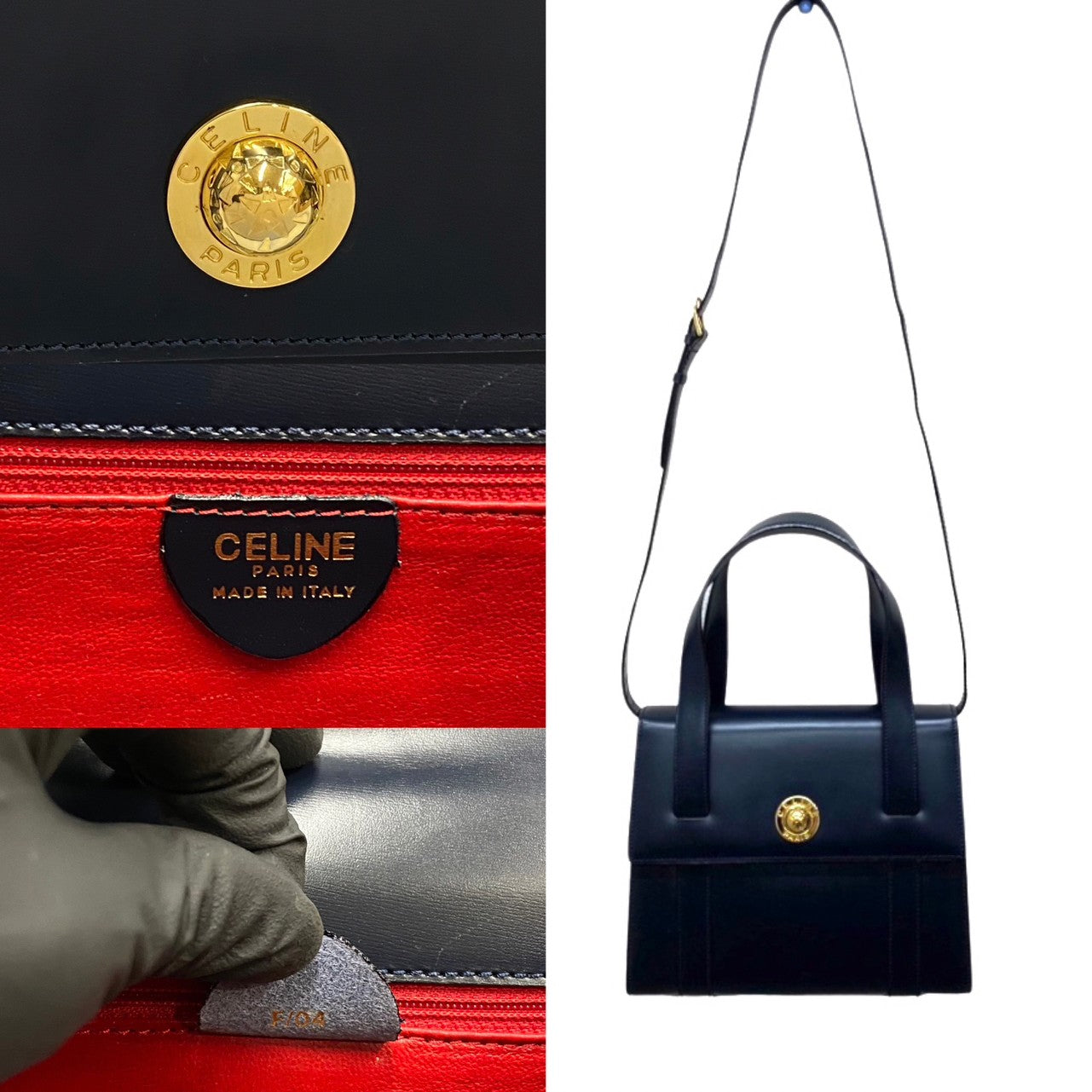 Celine Shoulder Bag Calfskin, Leather Navy Star Ball Women Used Authentic