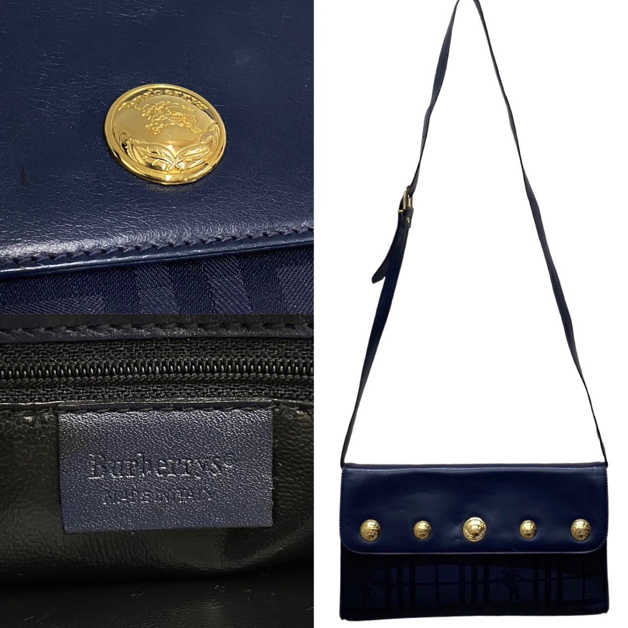 Burberry Shoulder Bag Leather, Nylon Navy Nova Check Shadow Hose Metal Women Used Authentic