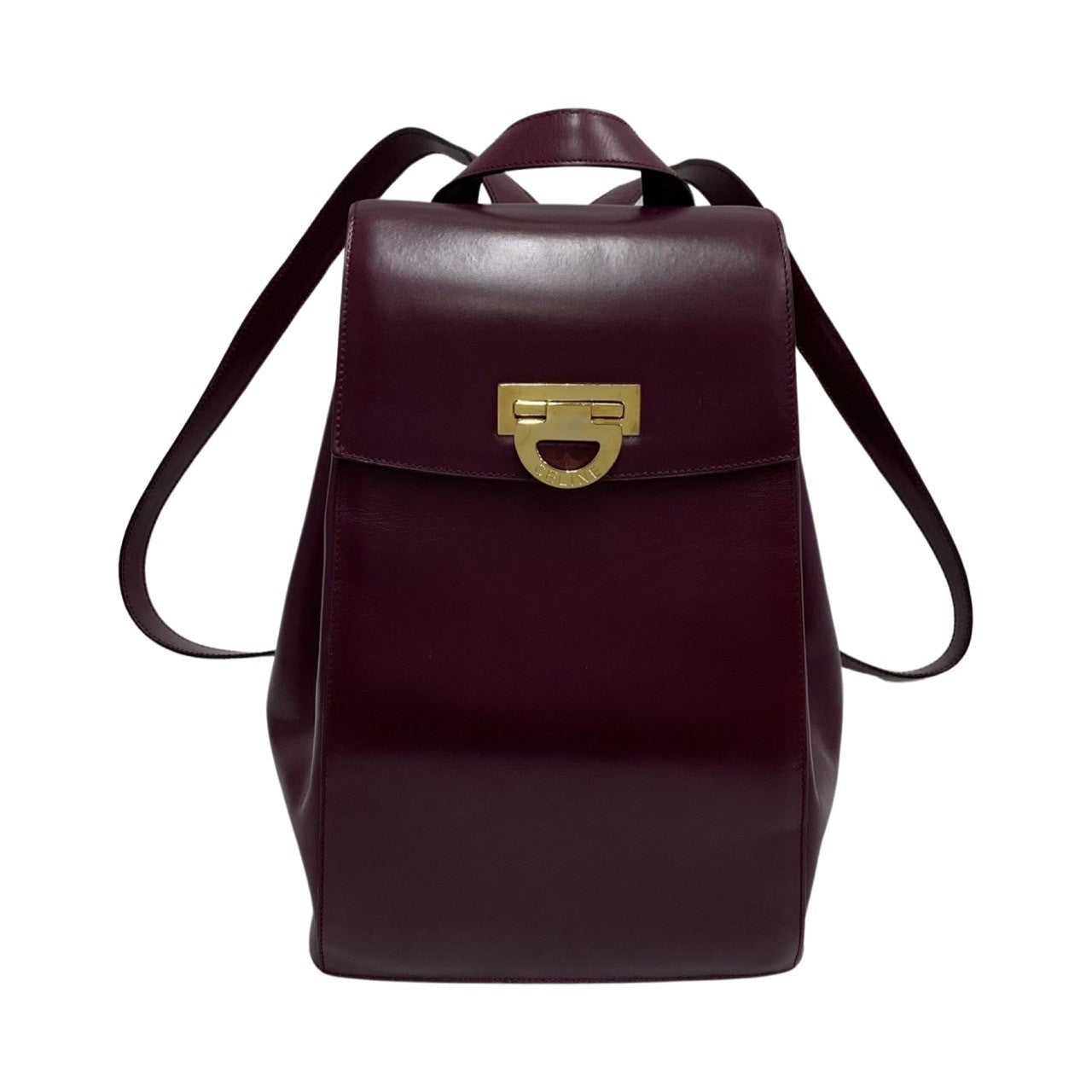 Celine Backpack Calfskin, Leather Purple Logo Metal Women Used Authentic