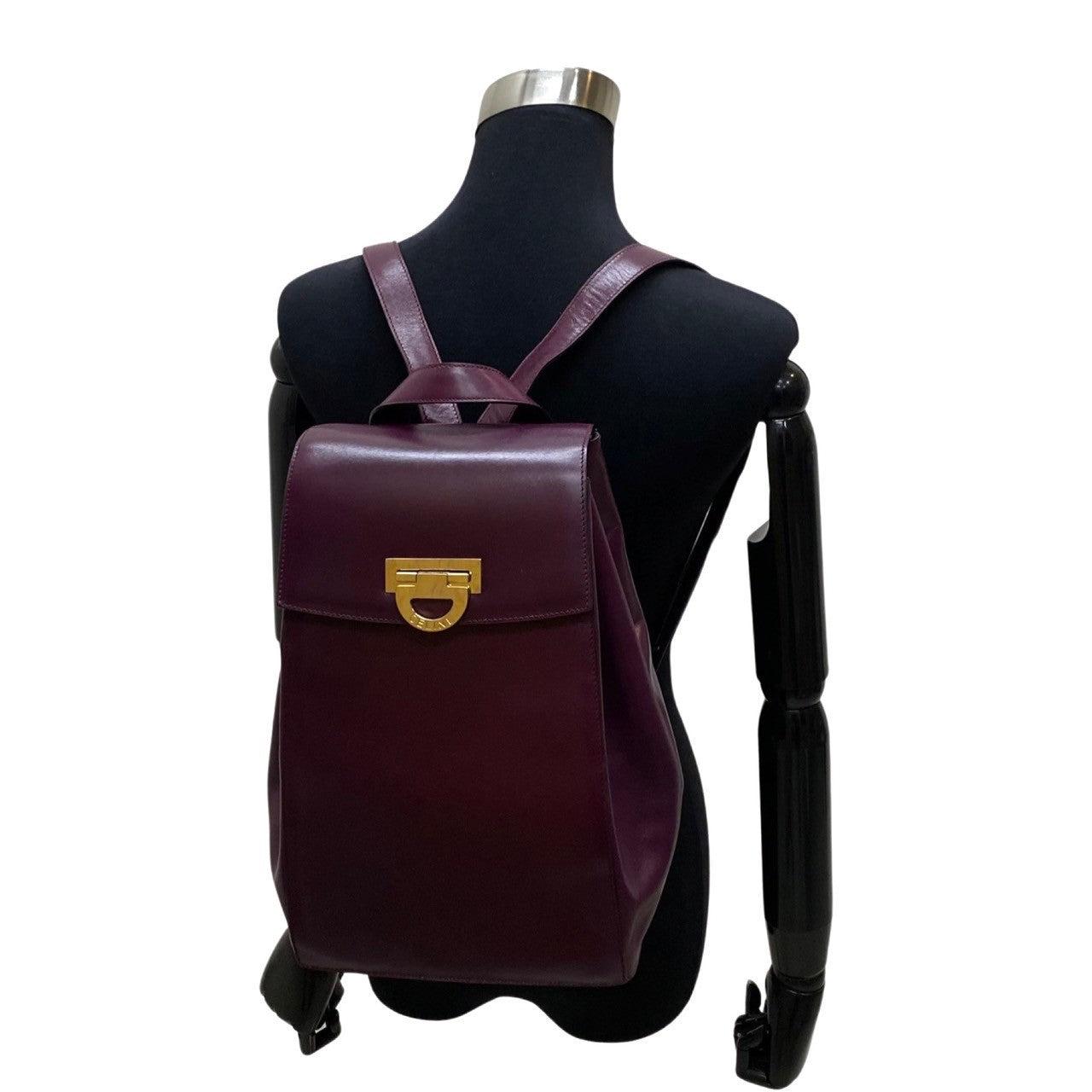 Celine Backpack Calfskin, Leather Purple Logo Metal Women Used Authentic