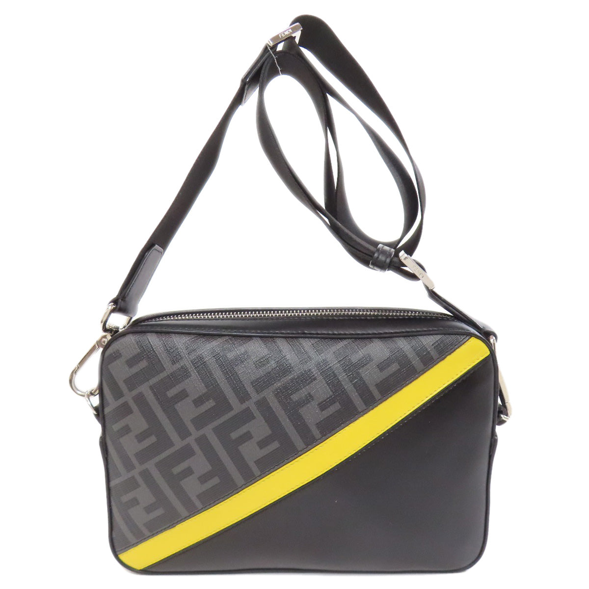 Fendi Shoulder Bag Leather, Pvc Black Diagonal Camera Case Women Used Authentic