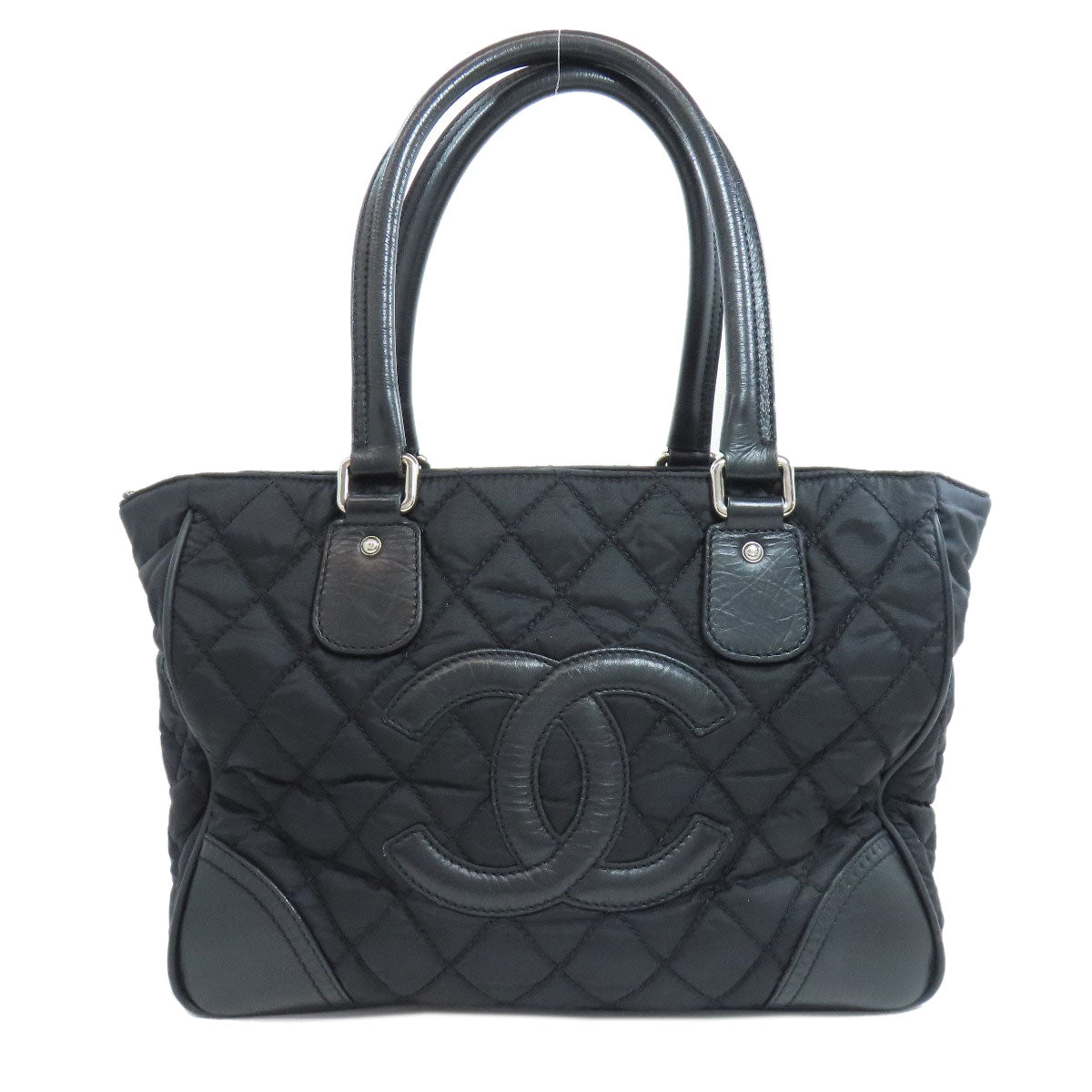 Chanel Tote Bag Nylon Black Paris New York Silver Metal