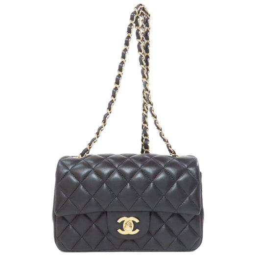 Chanel Shoulder Bag Lambskin Black Matelasse Gold Metal Women Used Authentic