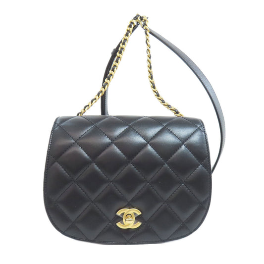 Chanel Shoulder Bag Lambskin Black Matelasse Chain Shoulder Gold Metal