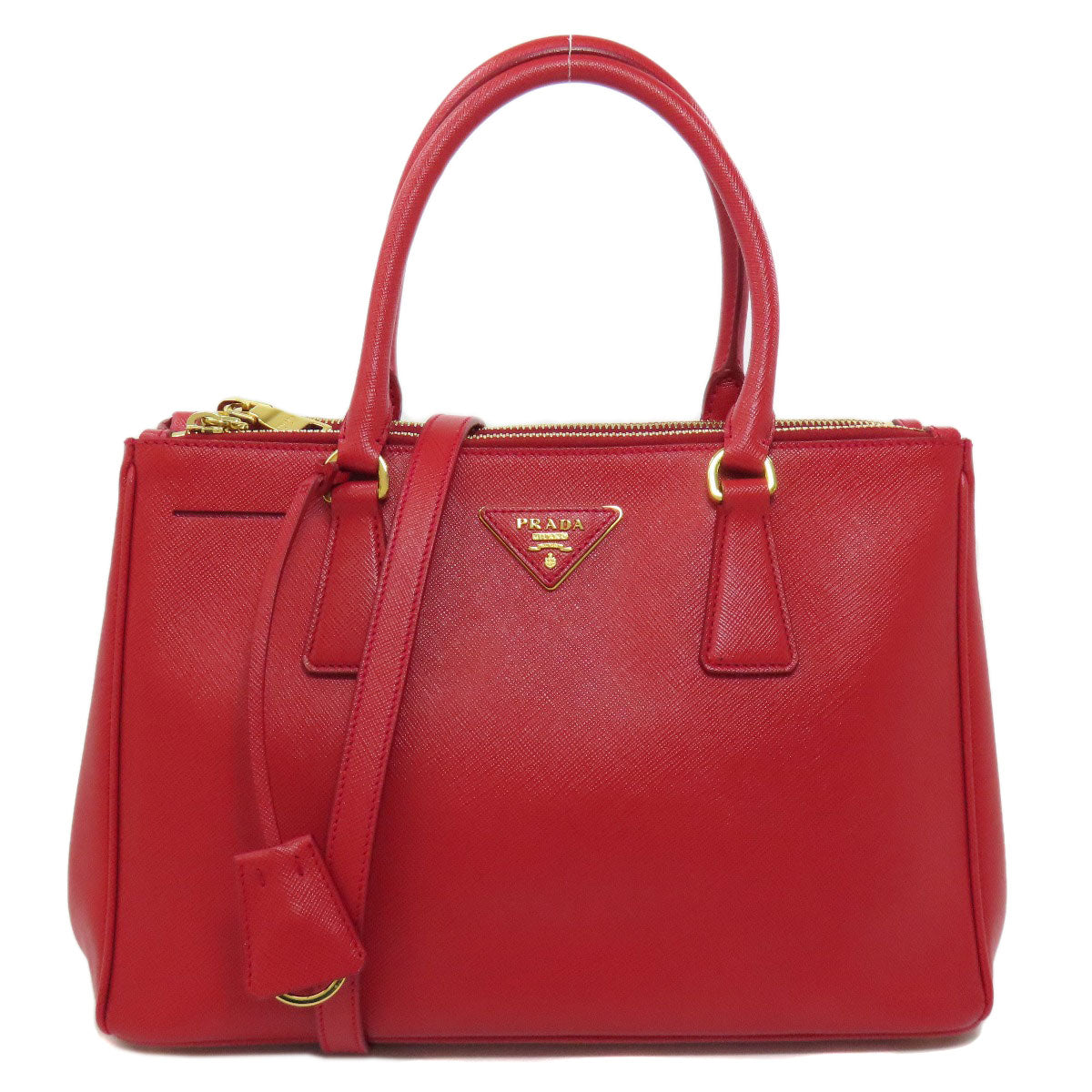 Prada Handbag Bn1801 Safiano Red Galleria 2 Way Women Used Authentic