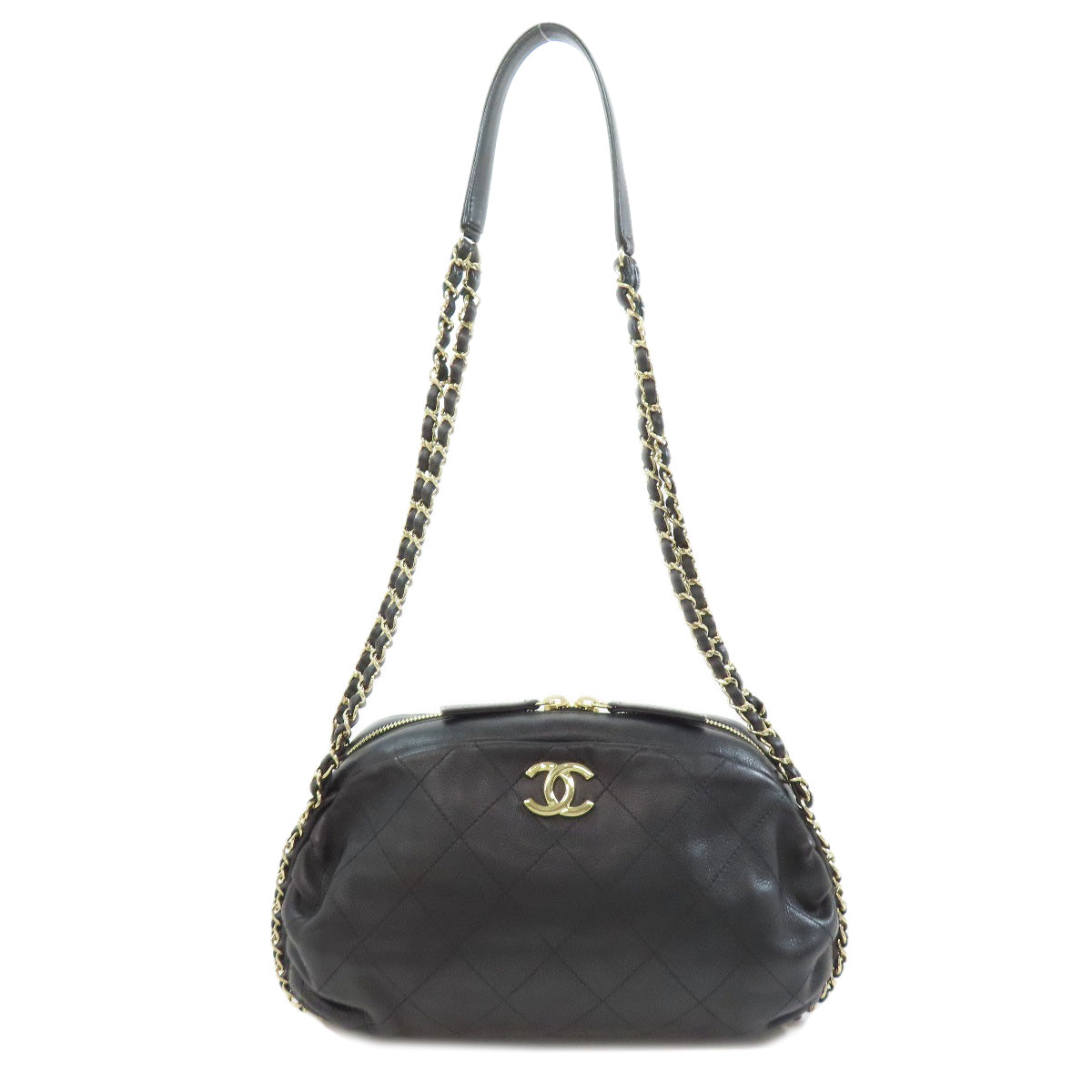 Chanel Shoulder Bag Lambskin Black Matelasse Gold Metal Women Used Authentic