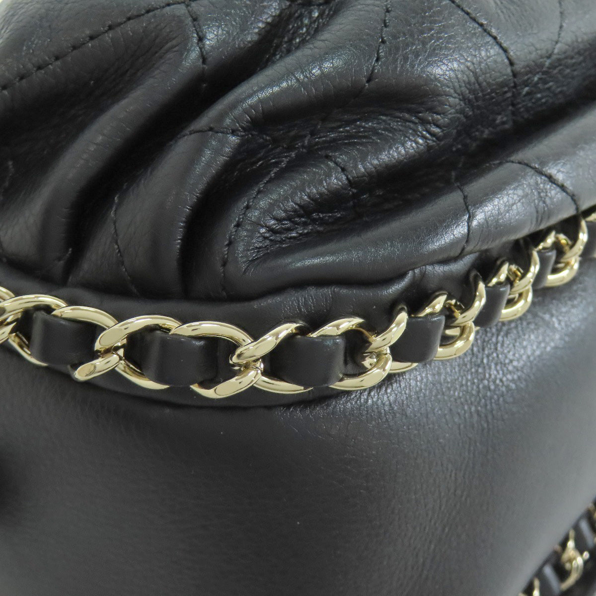 Chanel Shoulder Bag Lambskin Black Matelasse Gold Metal