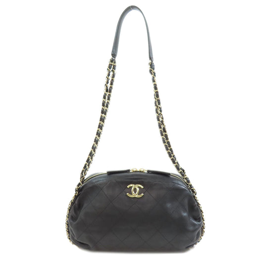 Chanel Shoulder Bag Lambskin Black Matelasse Gold Metal