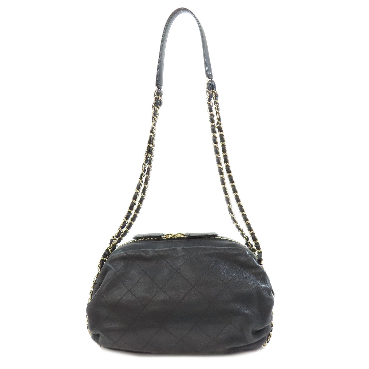 Chanel Shoulder Bag Lambskin Black Matelasse Gold Metal