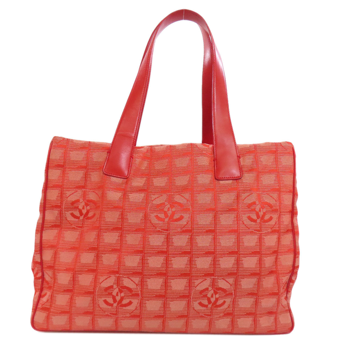 Chanel Tote Bag Nylon Jacquard Red New Travel Line Mm Women Used Authentic