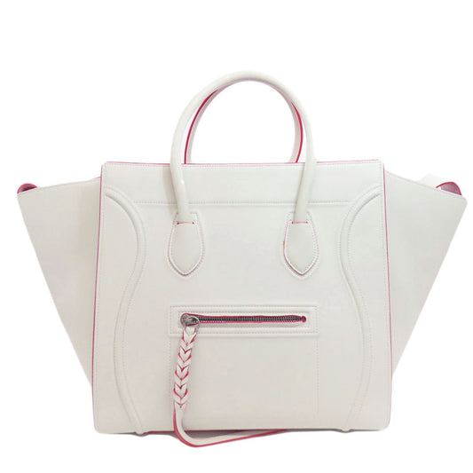 Celine Tote Bag Calfskin White Luggage Phantom Women Used Authentic