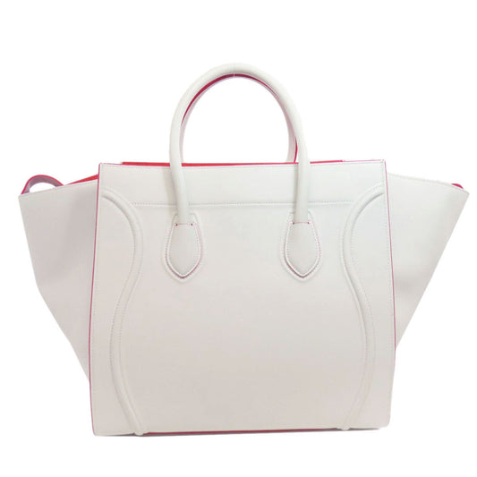 Celine Tote Bag Calfskin White Luggage Phantom Women Used Authentic