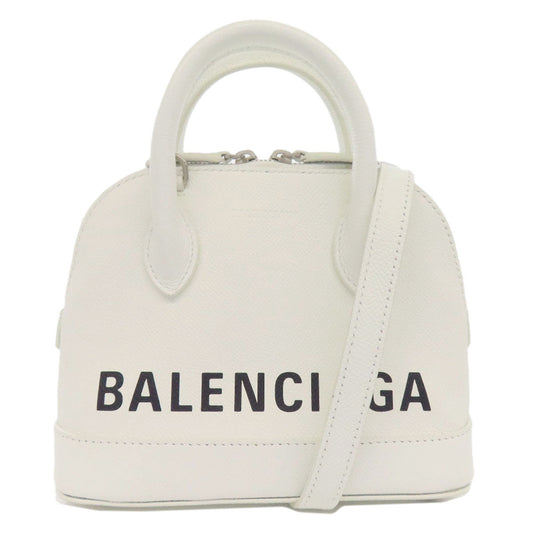 Balenciaga Handbag 550646 Leather White Ville Top Handle Xxs 2 Way Women Used Authentic