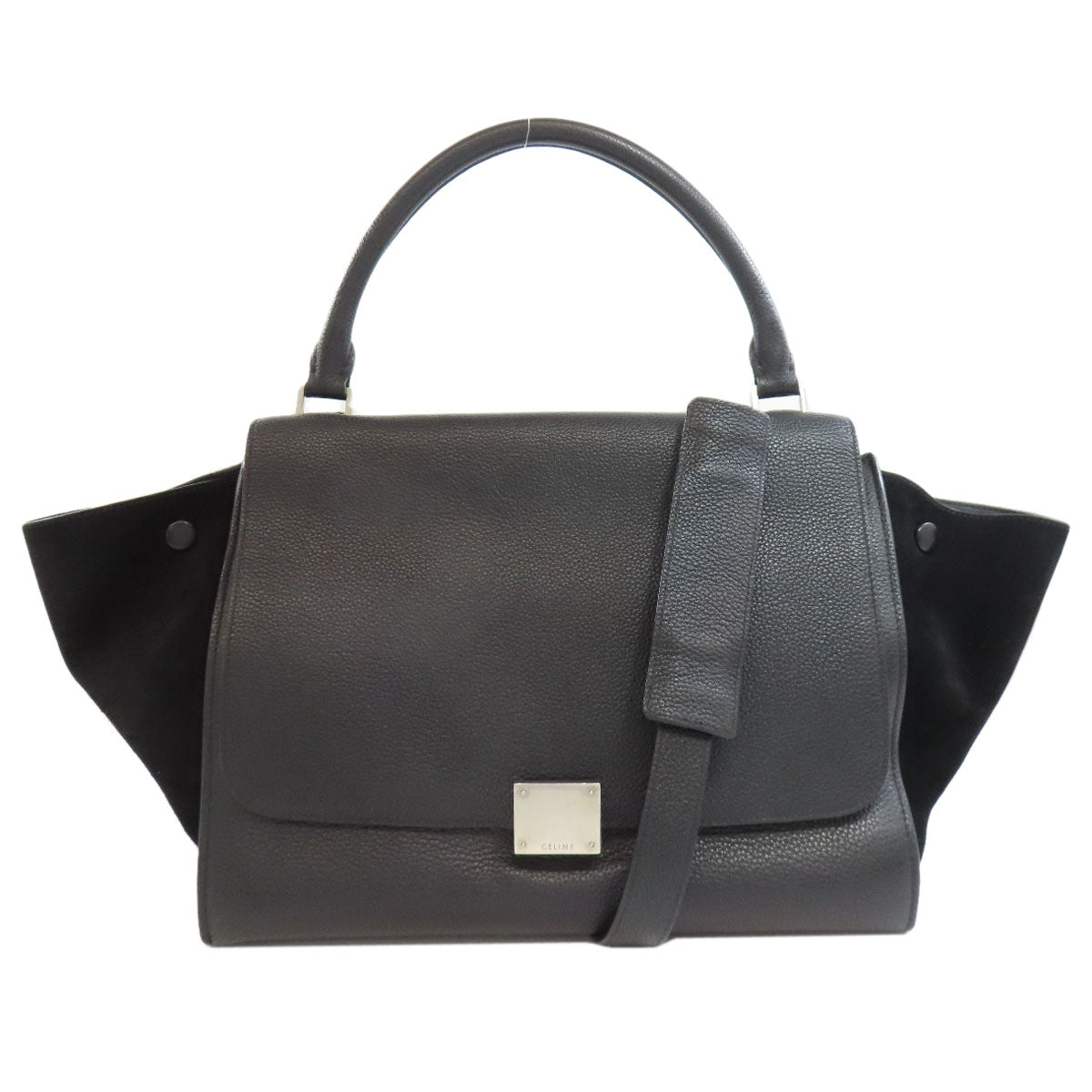 Celine Handbag Leather Black Trapeze 2 Way