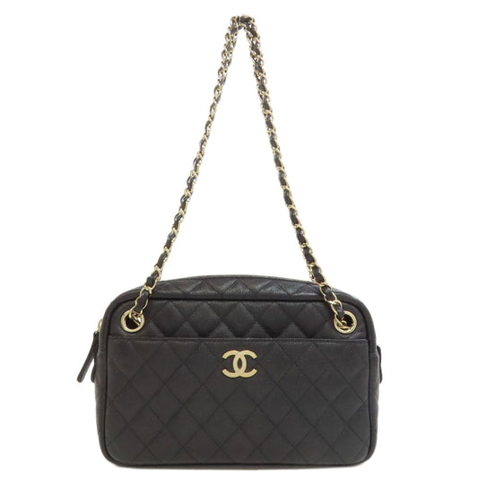 Chanel Handbag Grained Calfskin Skin Black Chain Shoulder Matelasse Gold Metal