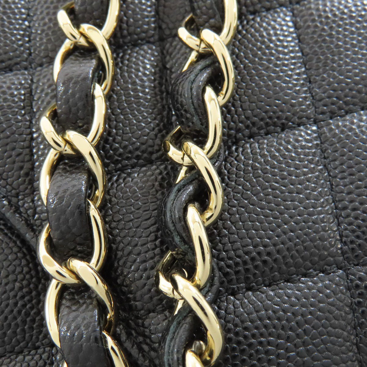 Chanel Handbag Grained Calfskin Skin Black Chain Shoulder Matelasse Gold Metal