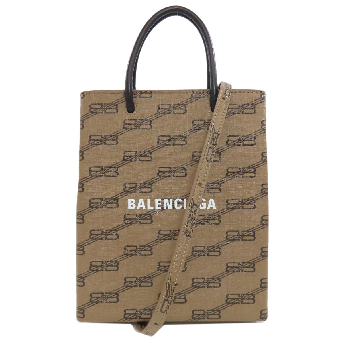 Balenciaga Handbag 693805 Pvc Brown Bb Monogram 2 Way Women Used Authentic