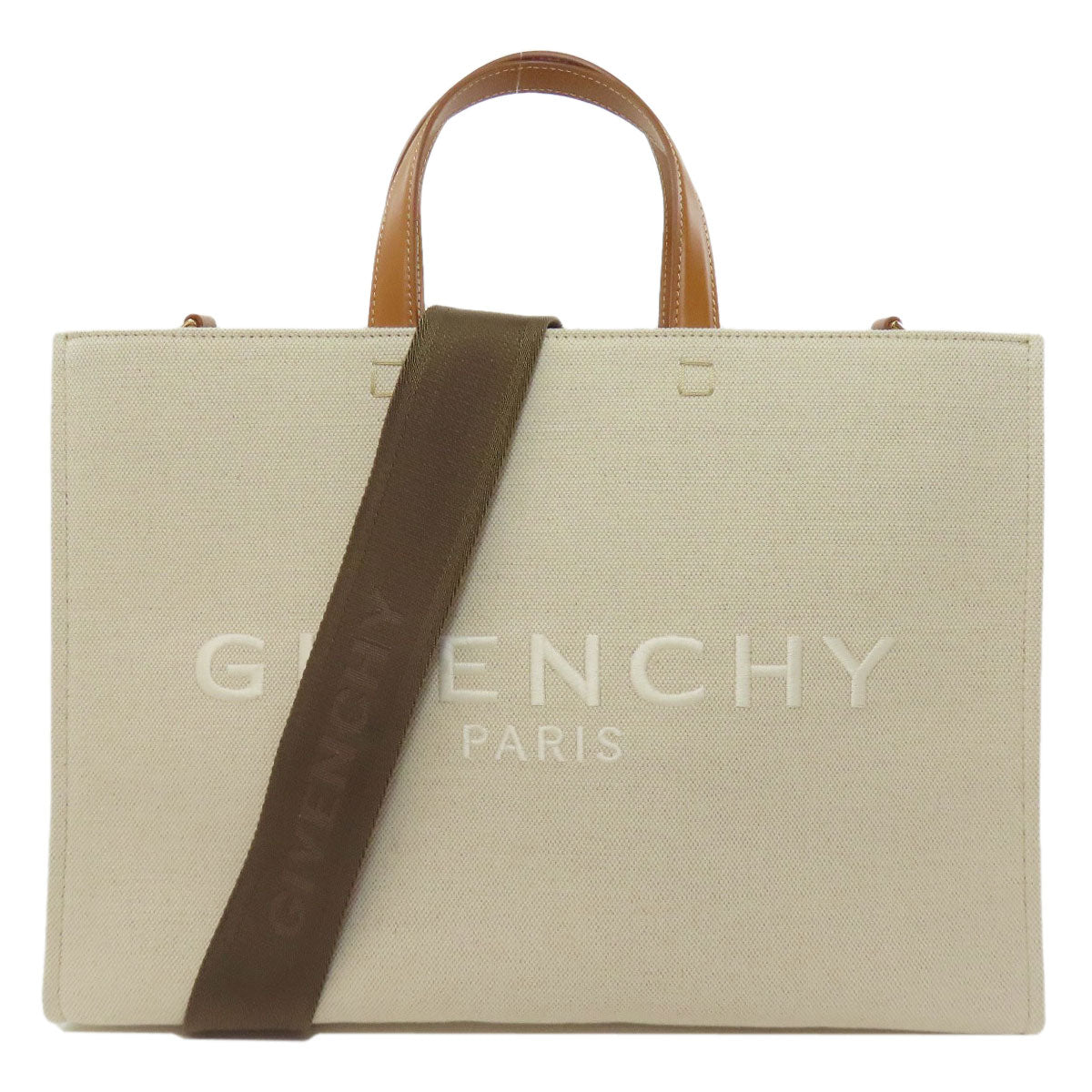 Givenchy Handbag Canvas Beige G Tote 2 Way Women Used Authentic