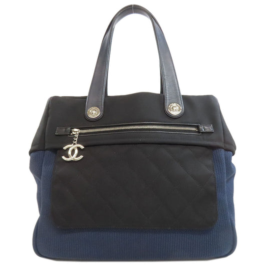 Chanel Tote Bag Nylon Black Paris Biarritz Gm Silver Metal