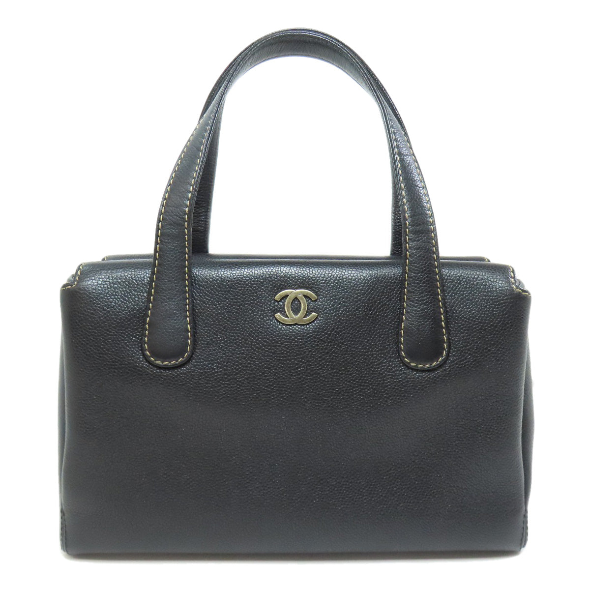 Chanel Tote Bag Grained Calfskin Skin Black Coco Mark Wild Stitch