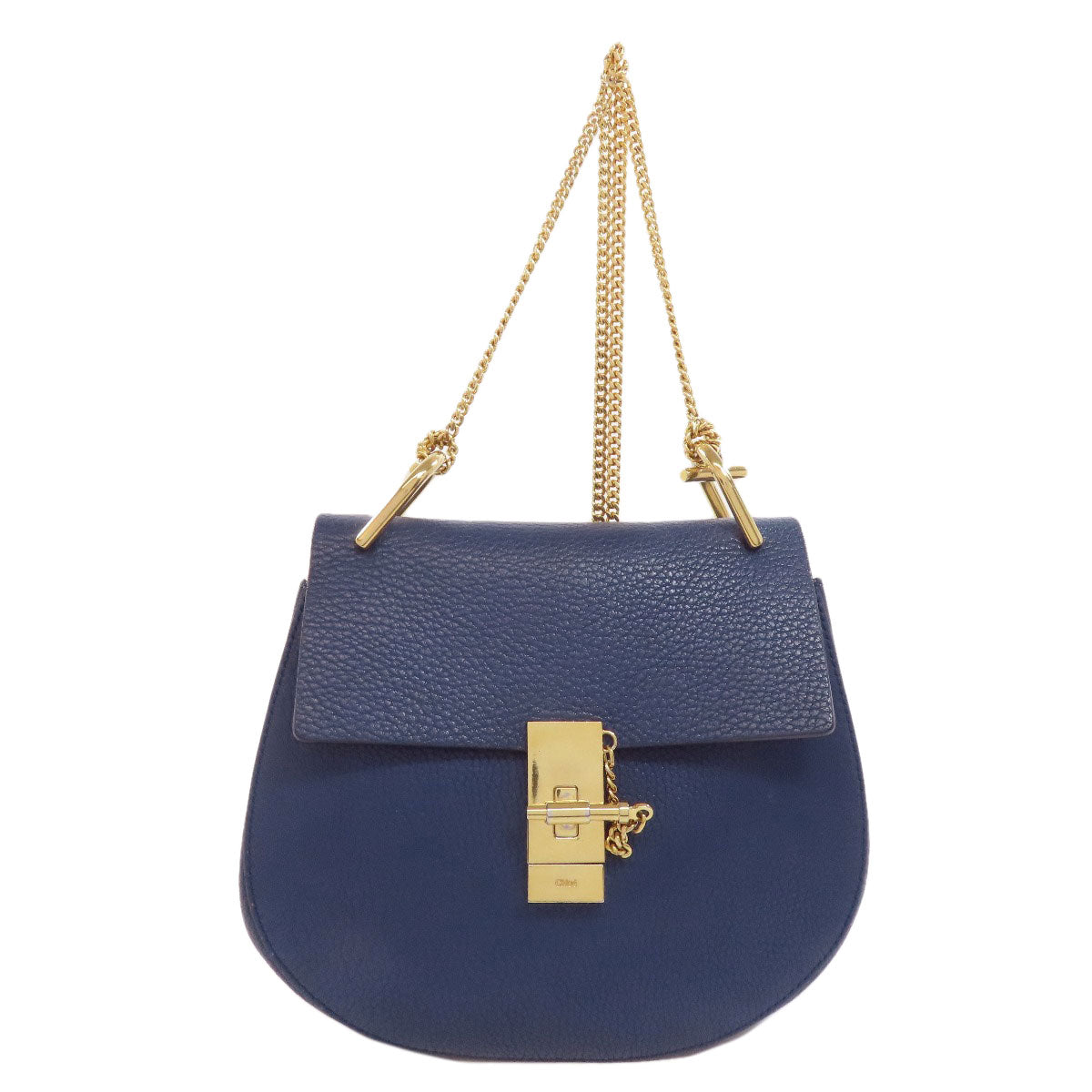 Chloe Shoulder Bag Leather Blue Drew Chain Shoulder