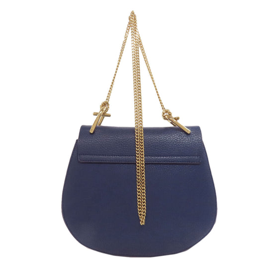 Chloe Shoulder Bag Leather Blue Drew Chain Shoulder