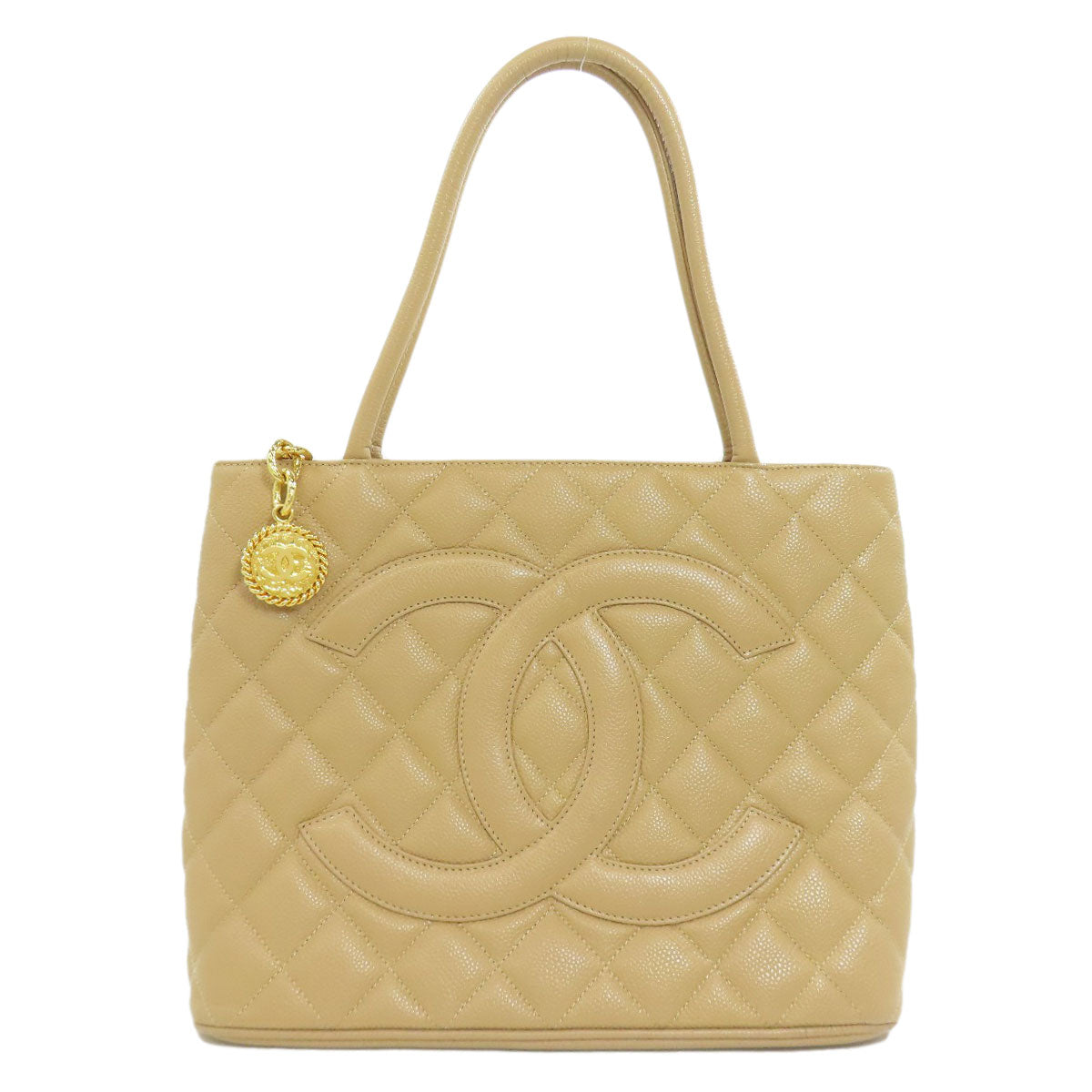 Chanel Tote Bag Grained Calfskin Skin Beige Replica Tote Gold Metal