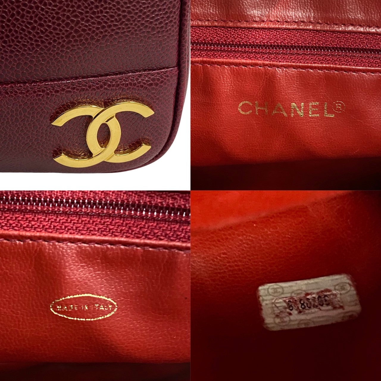 Chanel Tote Bag Leather Wine Red Caviar Skin Women Used Authentic