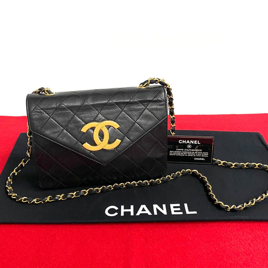 Chanel Shoulder Bag Leather Black Matrasse Women Used Authentic