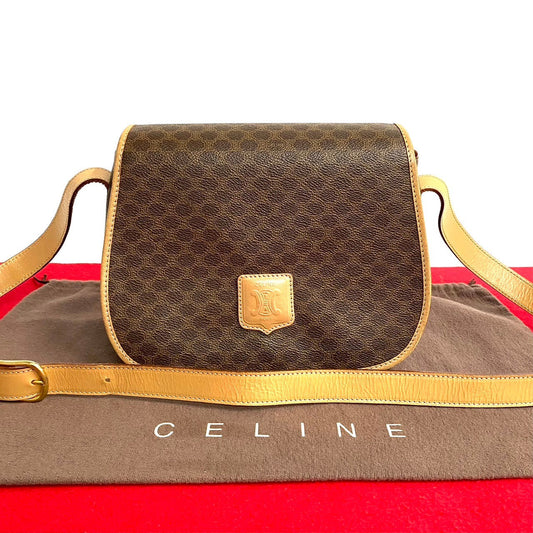 Celine Shoulder Bag Leather, Pvc Brown Macadam Blason Triomphe Pattern Women Used Authentic