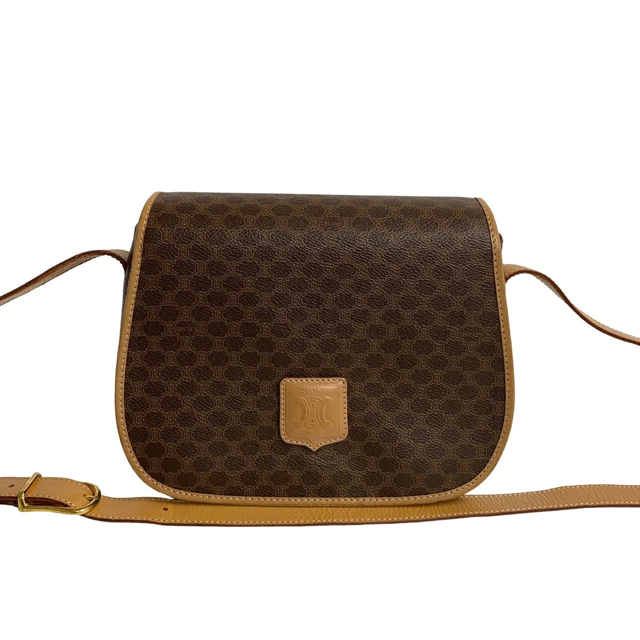 Celine Shoulder Bag Leather, Pvc Brown Macadam Blason Triomphe Pattern Women Used Authentic