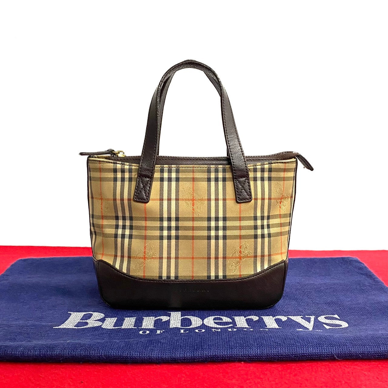 Burberry Handbag Canvas, Leather Brown Nova Check Women Used Authentic