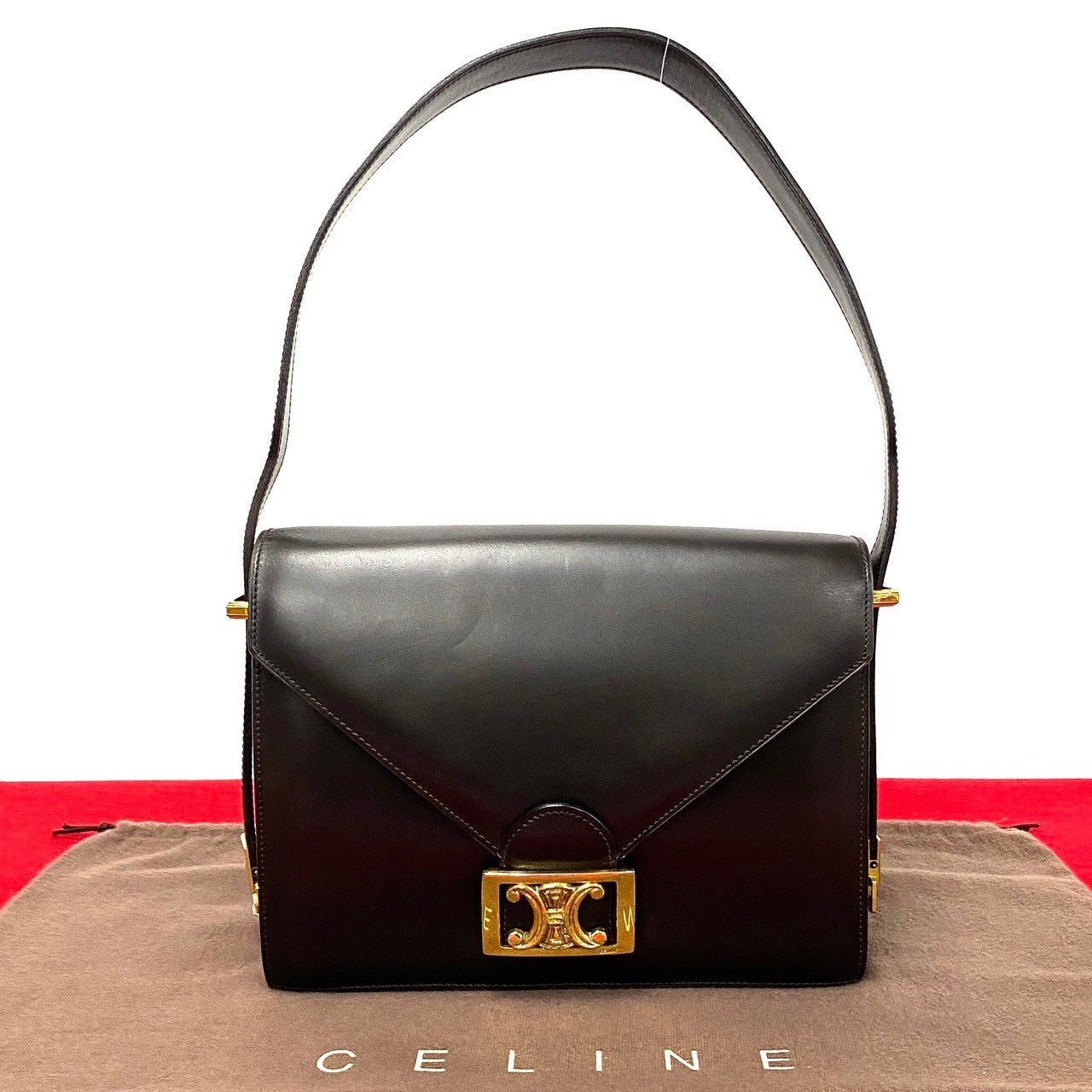 Celine Shoulder Bag Leather Brown Women Used Authentic