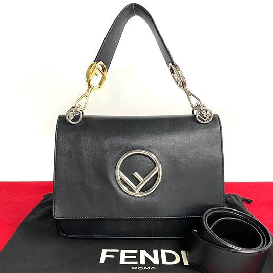 Fendi Shoulder Bag Leather Black Kanaeyev Women Used Authentic