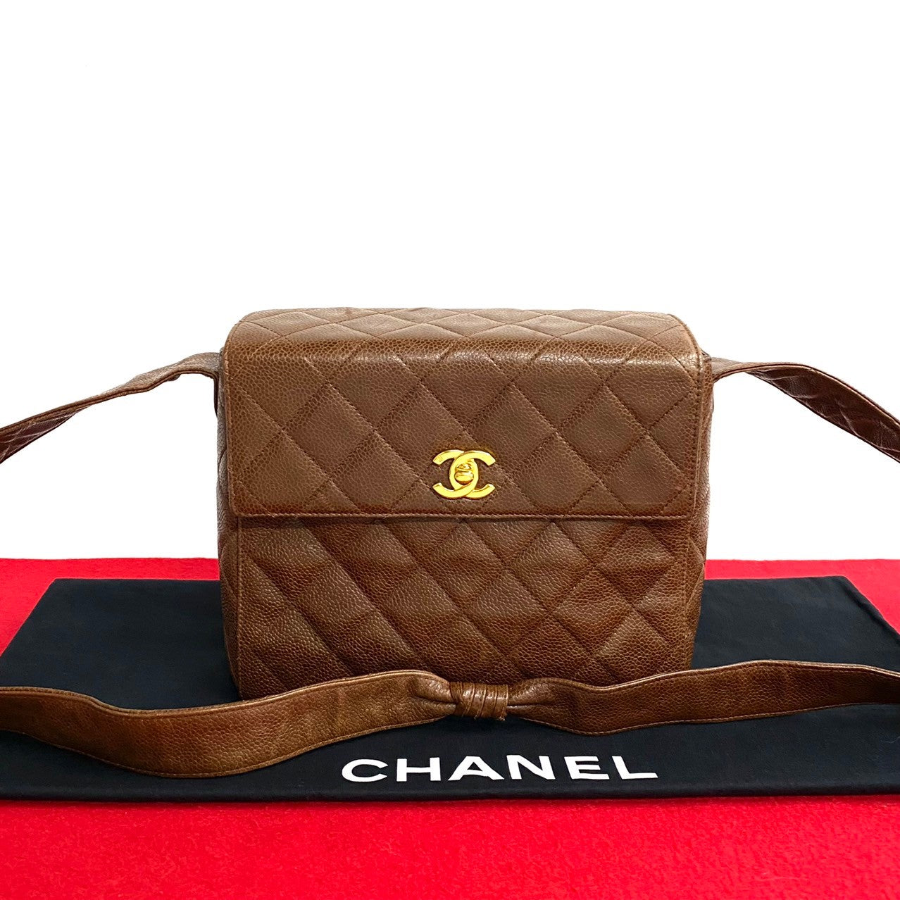 Chanel Shoulder Bag Matt Caviar Skin Brown Coco Mark Matrasse Women Used Authentic