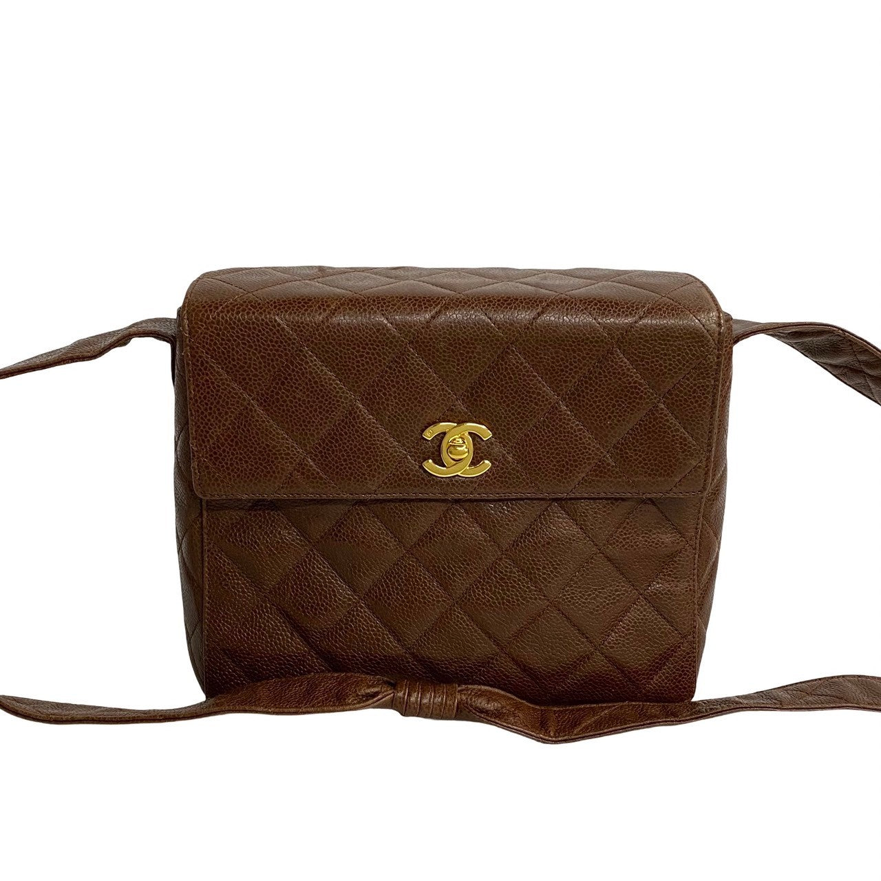 Chanel Shoulder Bag Matt Caviar Skin Brown Coco Mark Matrasse Women Used Authentic