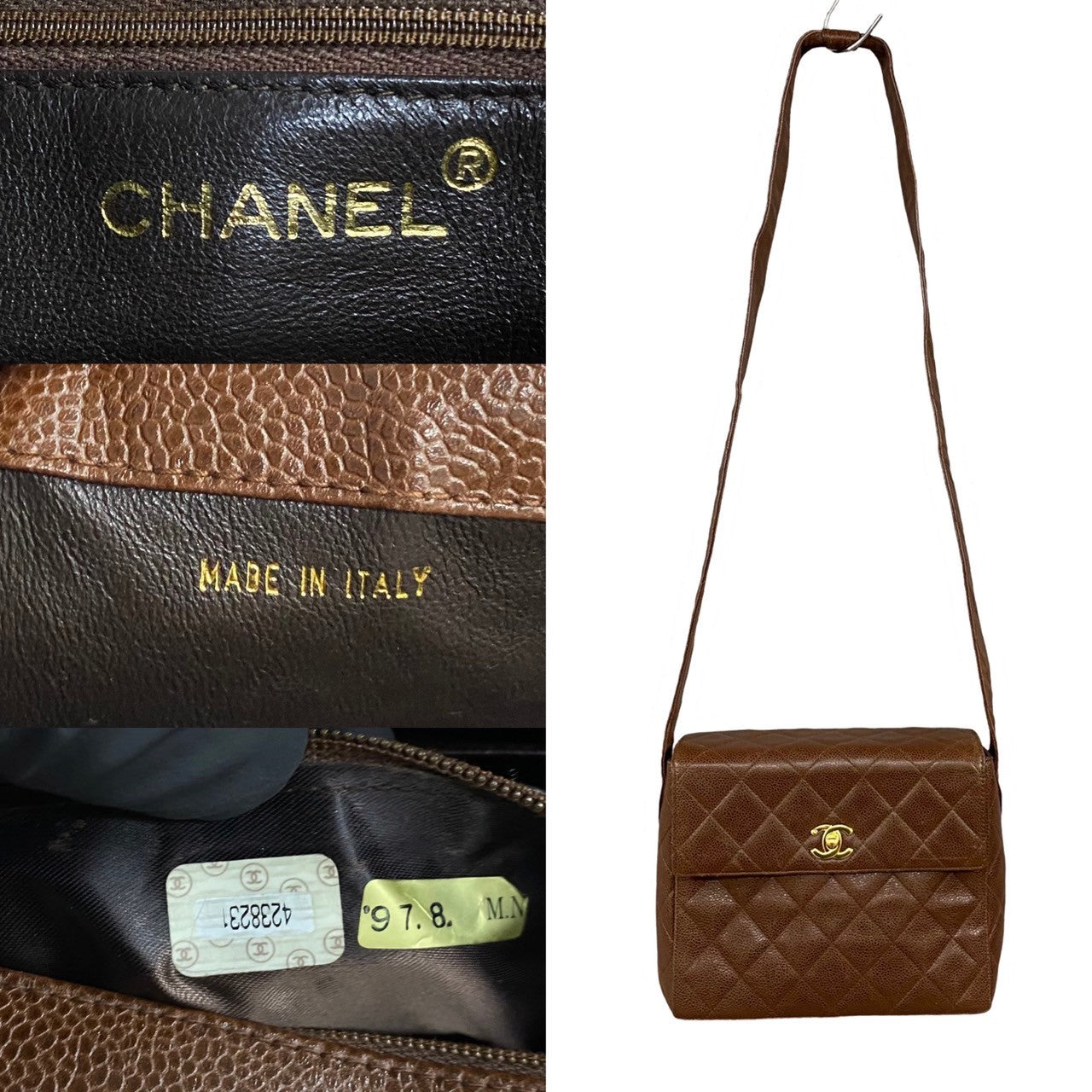 Chanel Shoulder Bag Matt Caviar Skin Brown Coco Mark Matrasse Women Used Authentic