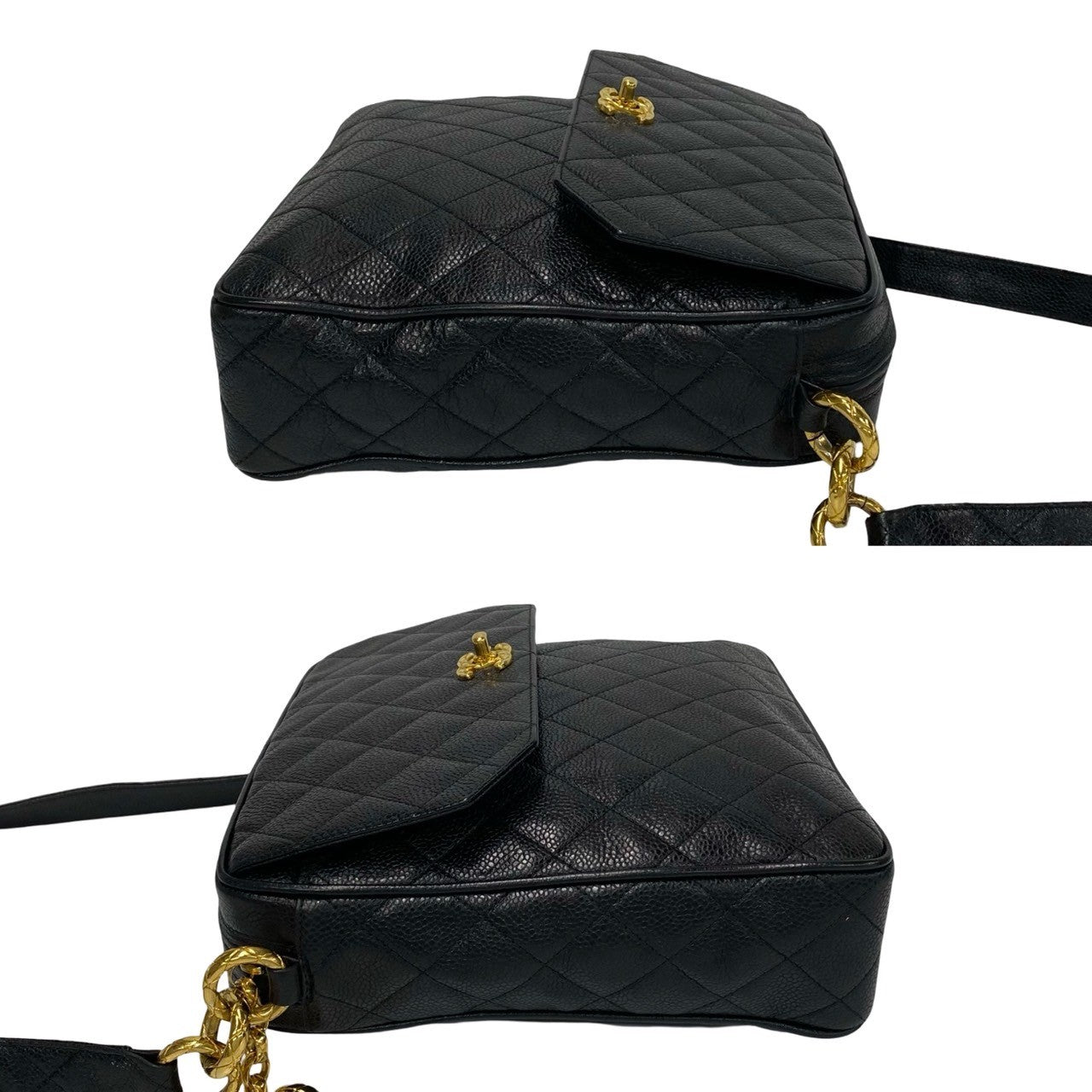 Chanel Shoulder Bag Leather Black Matrasse Caviar Skin Women Used Authentic