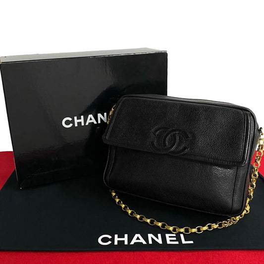 Chanel Shoulder Bag Matt Caviar Skin Black Women Used Authentic