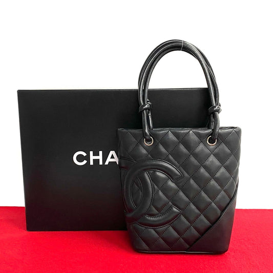 Chanel Handbag Leather Black Coco Mark Cambon Small Tote Women Used Authentic