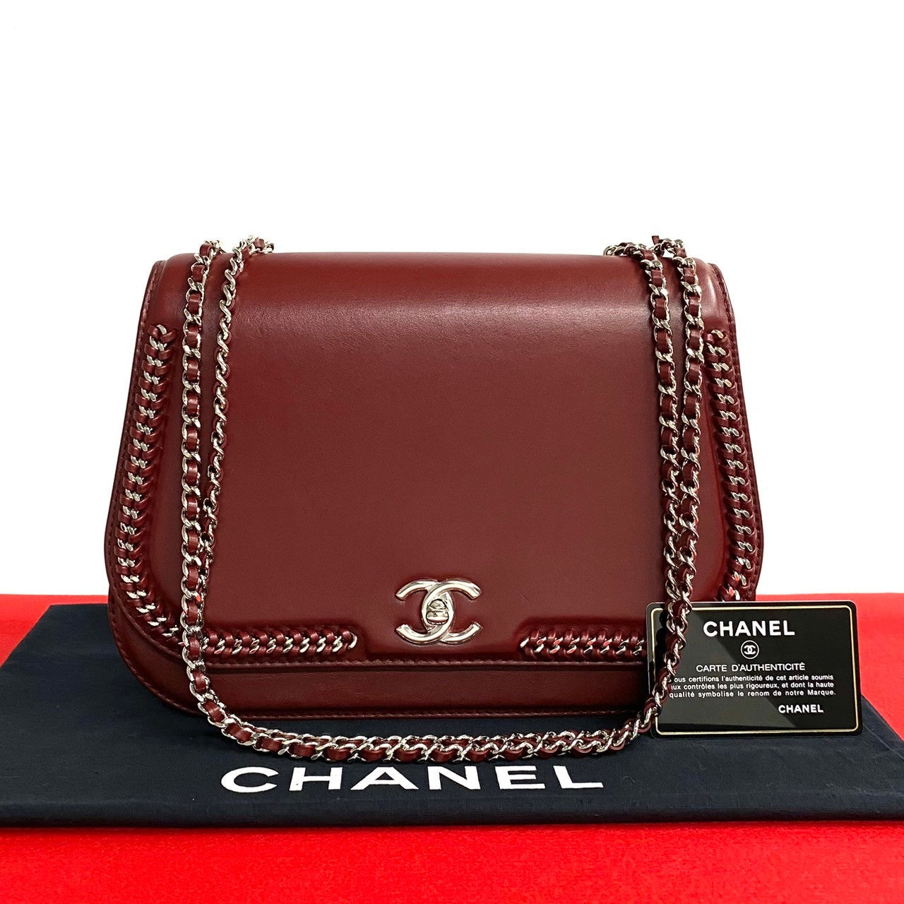 Chanel Shoulder Bag Leather Red Coco Mark Women Used Authentic