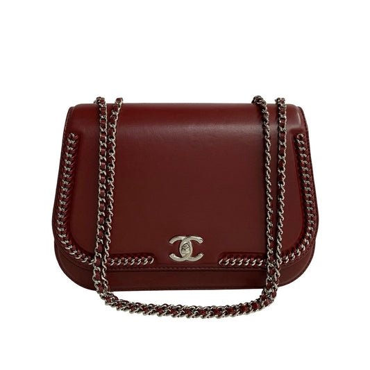 Chanel Shoulder Bag Leather Red Coco Mark Women Used Authentic