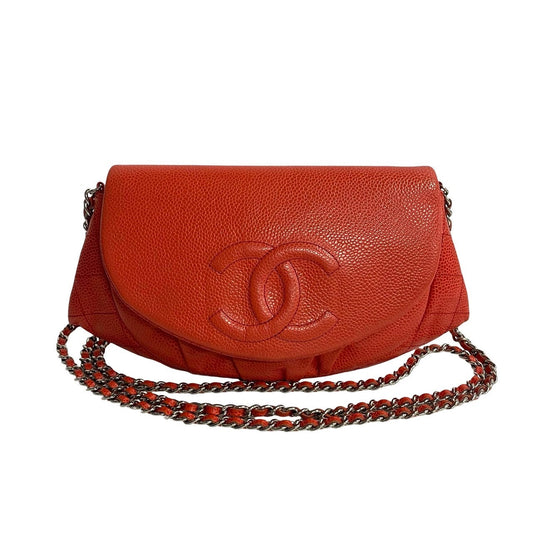 Chanel Shoulder Bag Matt Caviar Skin Red Coco Mark Matrasse Women Used Authentic