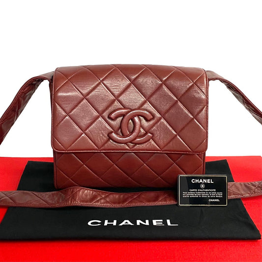 Chanel Shoulder Bag Lambskin Red Coco Mark Matrasse Women Used Authentic