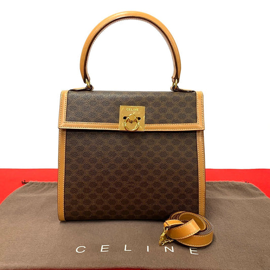 Celine Shoulder Bag Leather, Pvc Brown Macadam Blason Triomphe Pattern Logo Ring Metal Women Used Authentic