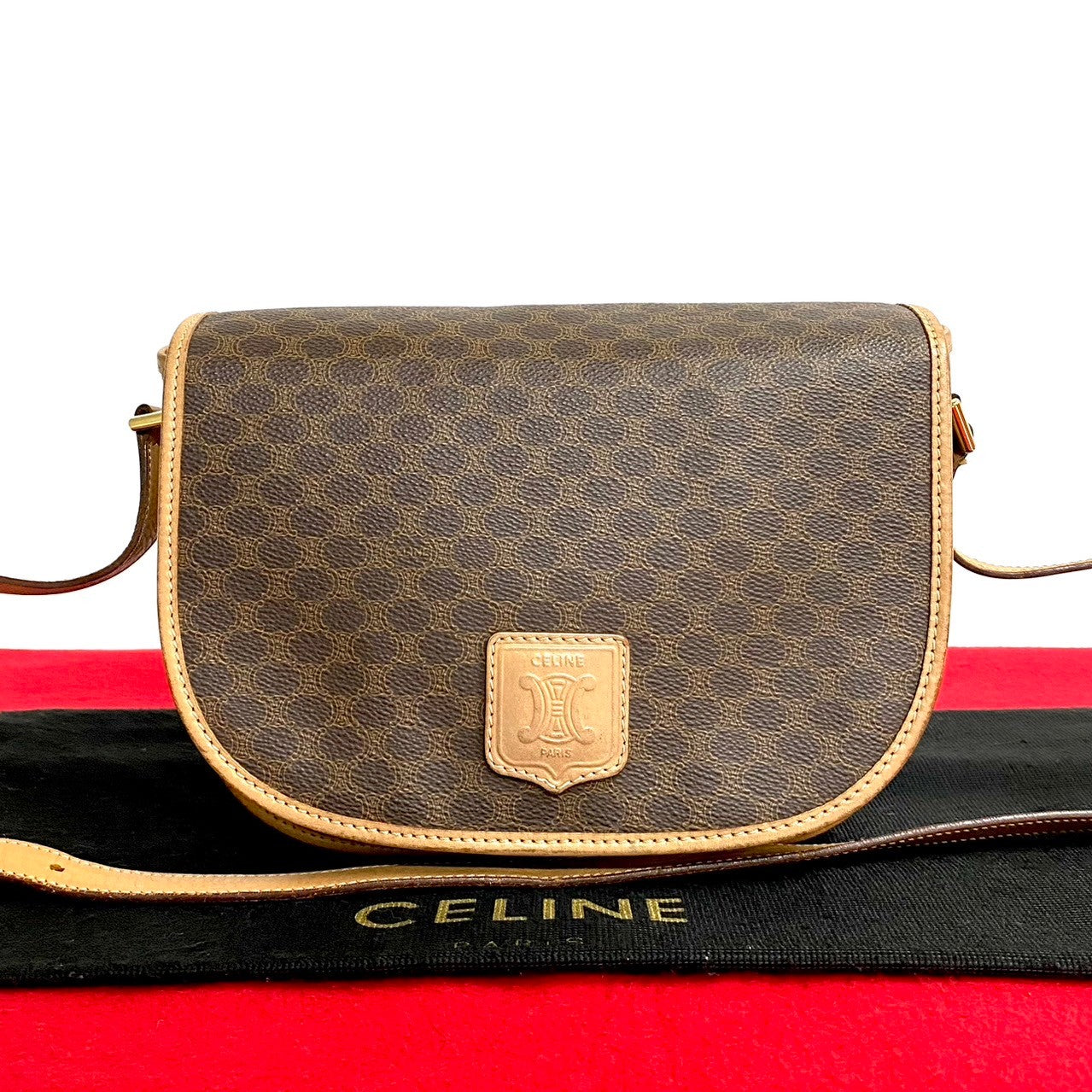 Celine Shoulder Bag Leather, Pvc Brown Macadam Blason Triomphe Pattern Mens(unisex) Used Authentic