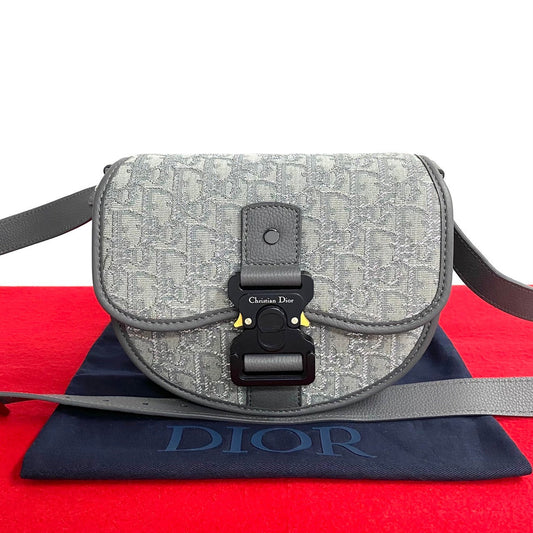 Dior Shoulder Bag Canvas, Leather Gray Oblique Gallop Women Used Authentic