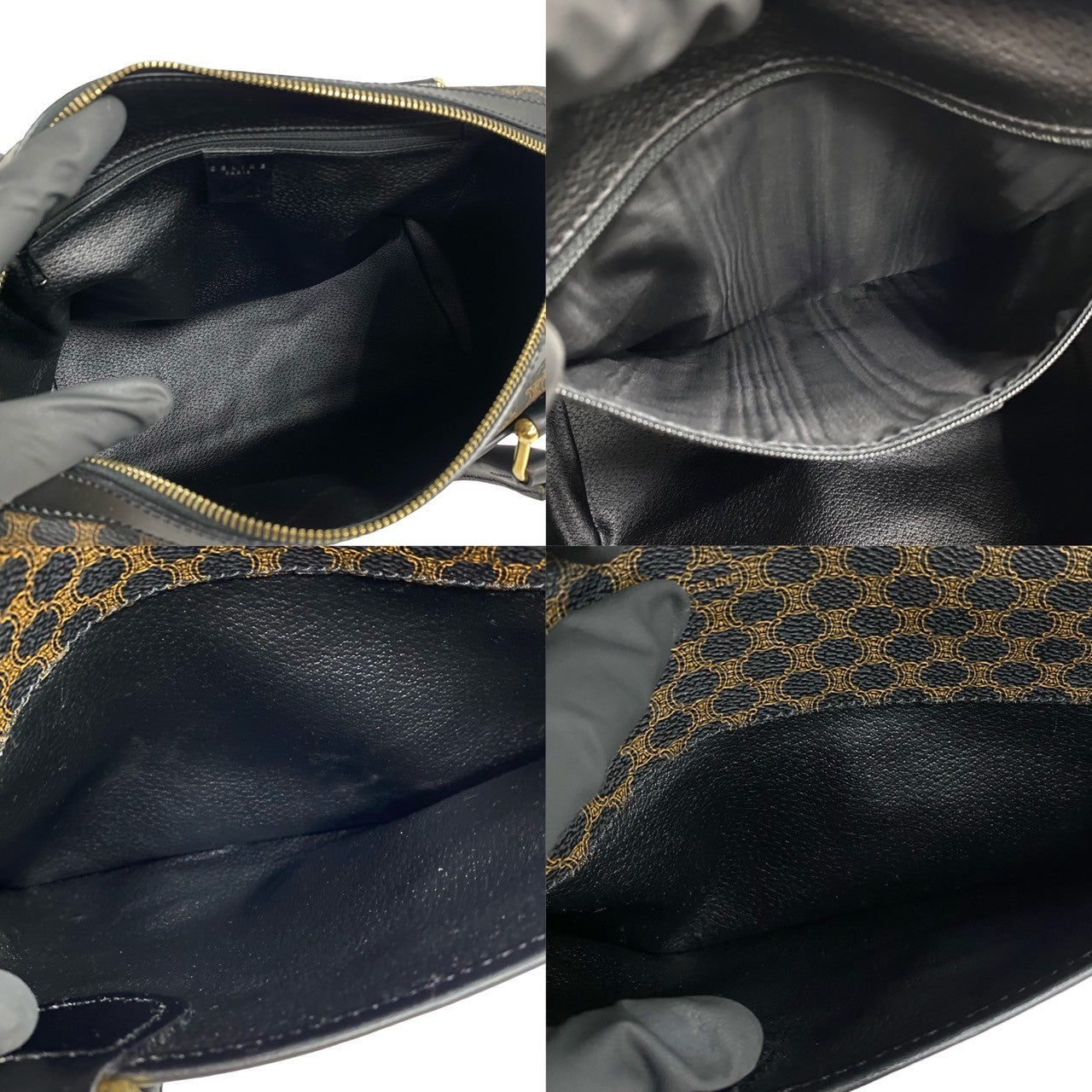 Celine Handbag Leather, Pvc Black Macadam Blason Triomphe Pattern Women(unisex) Used Authentic